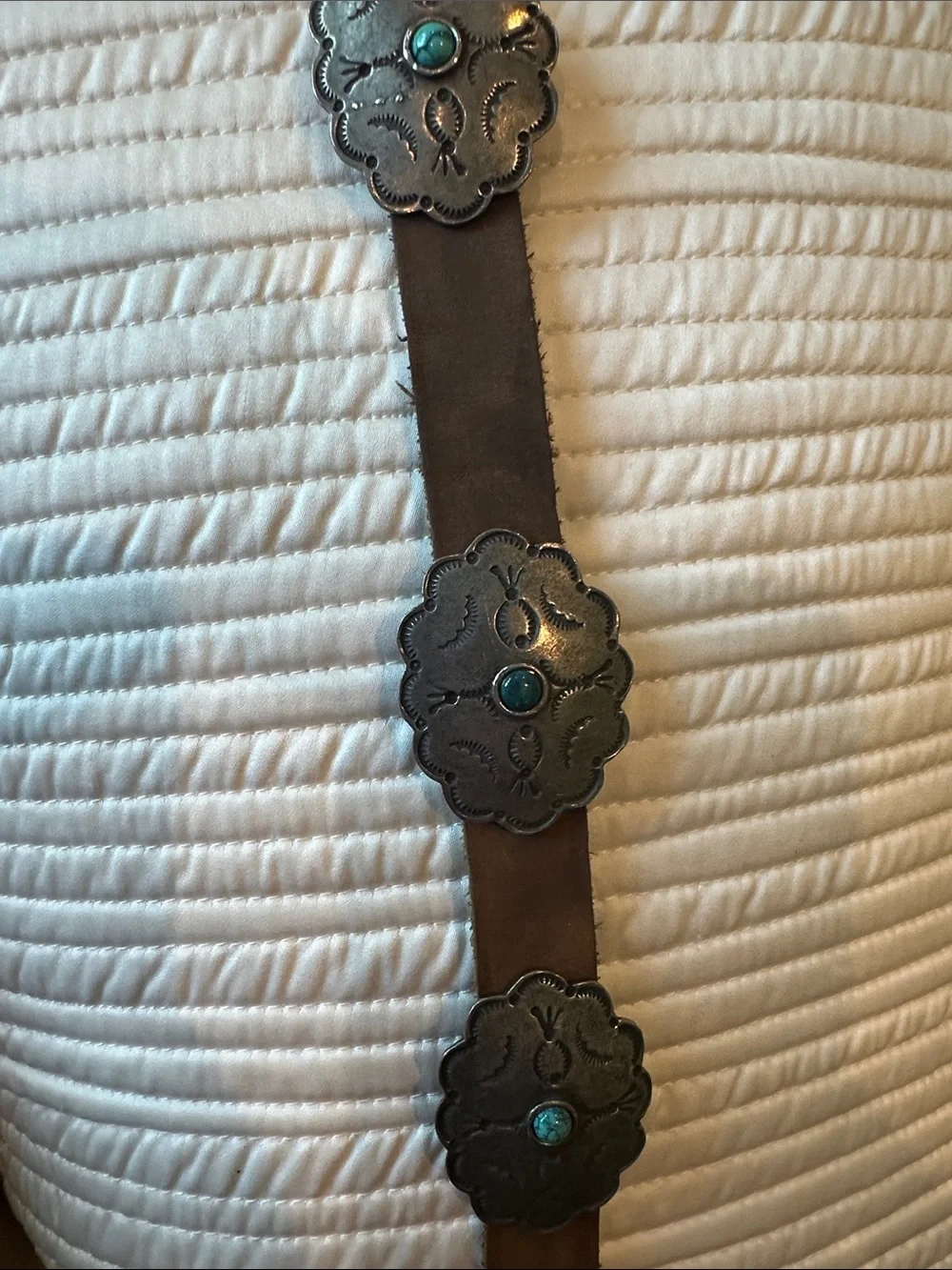 Turquoise Western  Concho Leather Belt by Adrienne Teeguarden